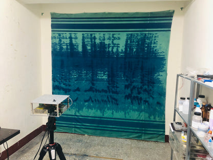 laser scanner developing process of 2.5x2.5 meter cyanotype fabric